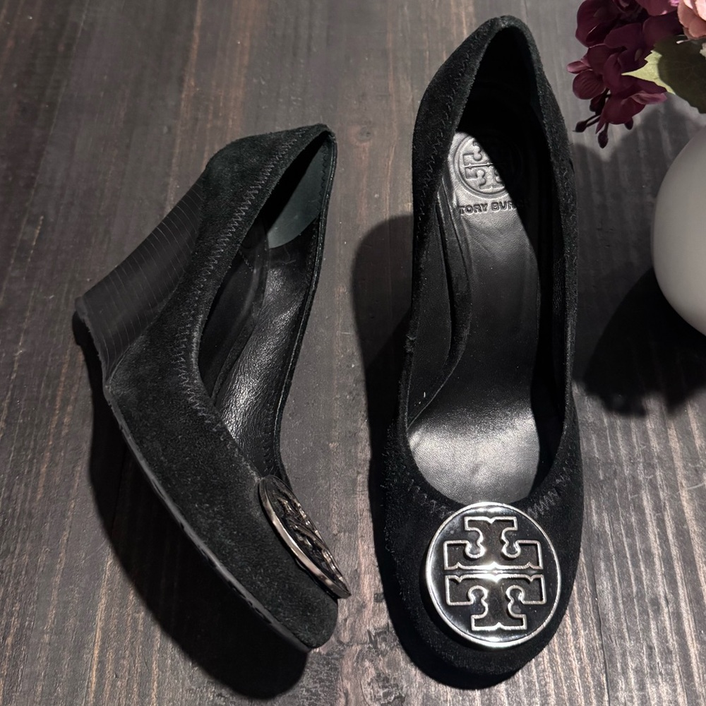 Tory Burch Black Suede Wedges